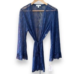 In Bloom Women's Robe Navy Blue marine Lace wrap NEW NWT sz XL feminine gift